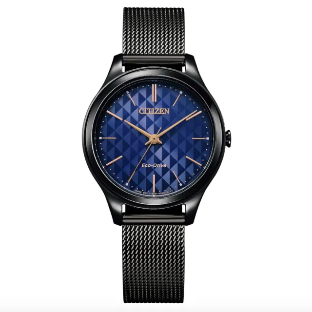 【CITIZEN 星辰】LADYS 光動能米蘭帶淑女腕錶-藍X黑32mm(EM0505-88L 亞洲限定款)