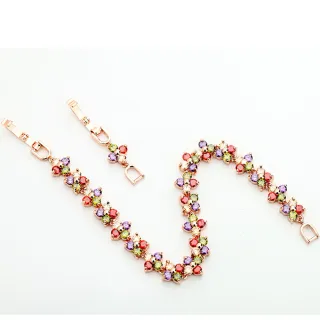 【Jpqueen】多彩不規則四葉草鋯石手鍊(玫瑰金色)