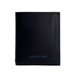 【Cerruti 1881】義大利百年精品 義大利頂級小牛皮6卡短夾皮夾 CEPU05427M(黑色 贈禮盒提袋)