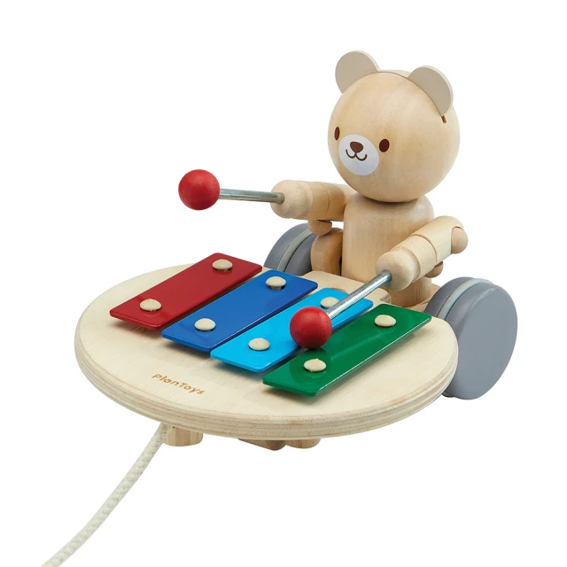 【Plantoys】小熊演奏家拉車(木質木頭音樂玩具)