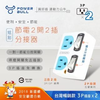 【POWER BULL 動力公牛】PB-859S節電2開2插分接器(分接器 插頭 壁插 擴充插 轉接頭)