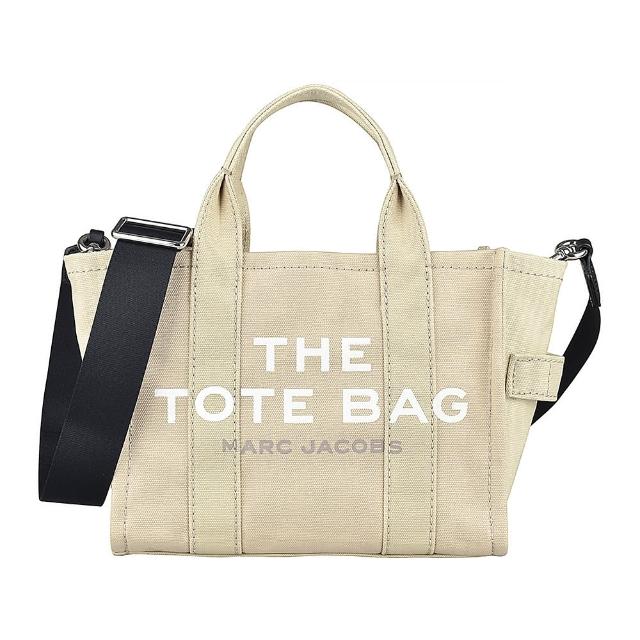 【MARC JACOBS 馬克賈伯】MARC JACOBS  The Mini Tote印字LOGO帆布拉鍊手提斜背托特包(迷你/米)