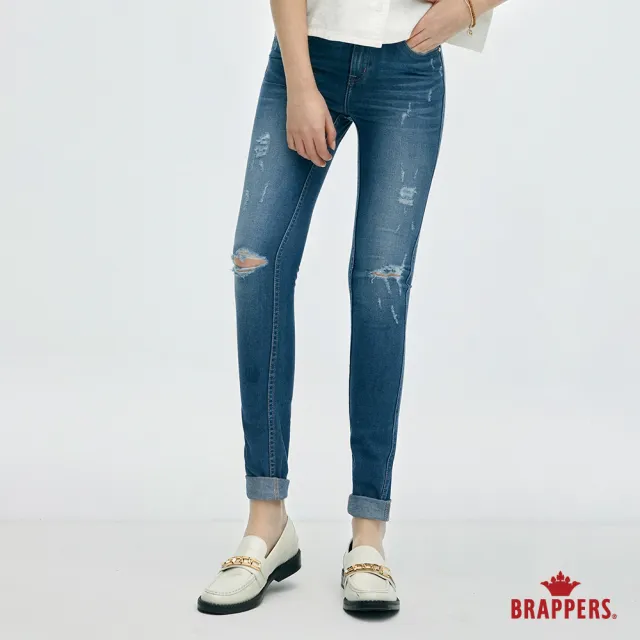 【BRAPPERS】女款 冰膚美丹寧系列-冰膚美中腰窄管褲(深藍)