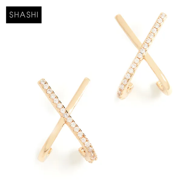 【SHASHI】紐約品牌 Kriss Kross 金色十字架耳環 鑲鑽十字架耳環(十字架)