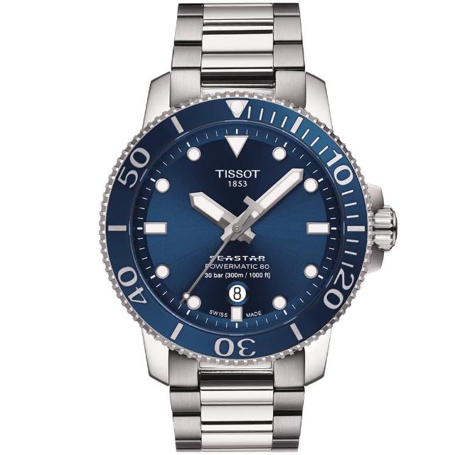 【TISSOT 天梭】Seastar 1000海星300米潛水機械錶-43mm 情人節 送禮(T1204071104103)