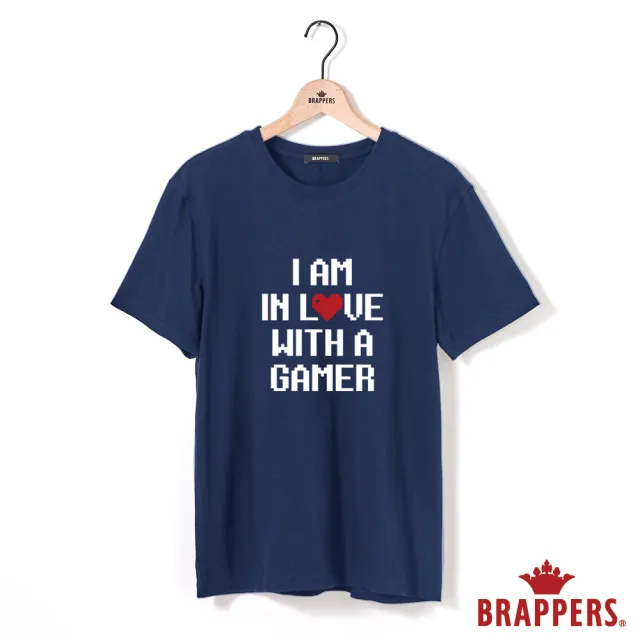 【BRAPPERS】男款 電玩印花系列-馬賽克文字磚印花T恤(丈青)