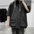 【CPMAX】暗黑系工裝機能五分袖衛衣(鬆慵懶連帽短袖T恤 素色寬鬆t恤 T198)