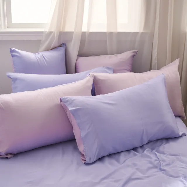 【戀家小舖】60支100%天絲枕套被套床包四件組-雙人(永恆系列-暮戀紫)