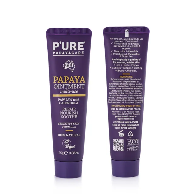 【澳洲 Pure Papayacare】木瓜軟膏含金盞花(2入組 25g/條)