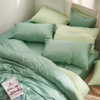 【戀家小舖】60支100%天絲枕套被套床包四件組-加大(永恆系列-森林綠)