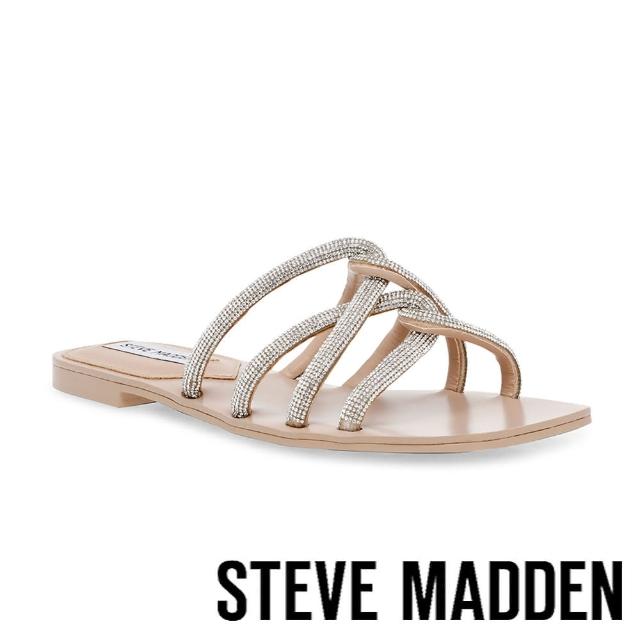 【steve madden】PRIMAL 鑽面交叉帶平底涼拖鞋(杏粉色)