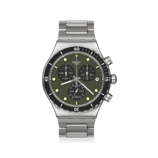 【SWATCH】Irony 金屬Chrono系列手錶 BACK IN KHAKI 金屬錶 男錶 女錶 瑞士錶 錶 三眼 計時碼錶(43mm)