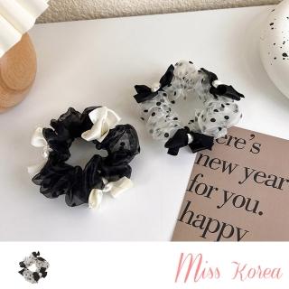 【MISS KOREA】珍珠髮圈 蝴蝶結髮圈/復古甜美珍珠蝴蝶結浪漫網紗造型大腸圈 髮圈(2色任選)