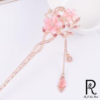 【RJ New York】雙生花漾貓眼石流蘇中國風髮髻髮飾(5色可選)