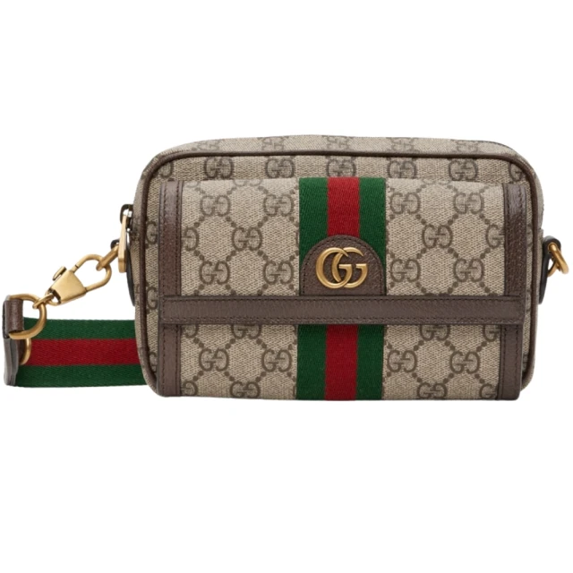 GUCCI 古馳 OPHIDIA GG MINI 經典老花 棕色 SUPREME帆布 小牛皮 斜背包 肩背包(74630896IWT8745)