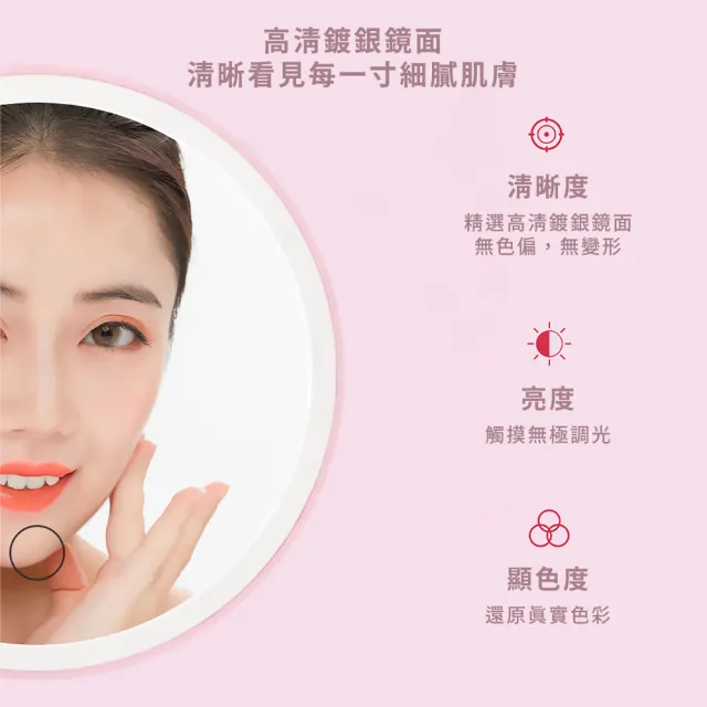 【高清化妝】LED補光燈高清攜帶式化妝鏡(USB充電 鏡子 補妝 補光鏡 梳妝鏡 美妝鏡 放大鏡 三檔控光)