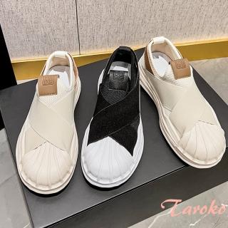 【Taroko】素雅交叉漁夫圓頭彈性布料休閒鞋(2色可選)