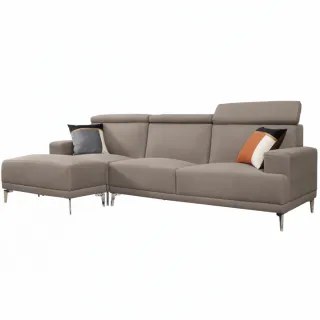 【文創集】里瑪現代灰貓抓皮革L型沙發椅組合(大三人座＋椅凳)