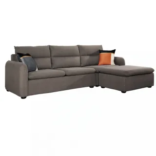 【文創集】安里現代灰貓抓皮革L型沙發椅組合(大三人座＋椅凳)