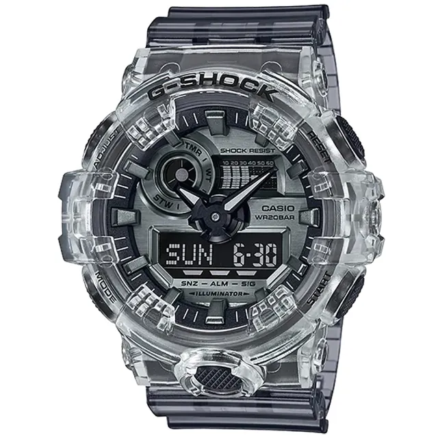 【CASIO 卡西歐】G-SHOCK 耐衝擊構造透明冰塊運動錶 禮物 雙11(GA-700SK-1A/速)