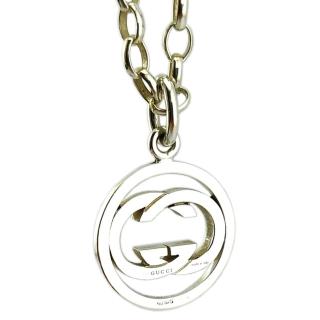【GUCCI 古馳】925純銀-Interlocking 雙G圈型墜飾男用項鍊(展示品)