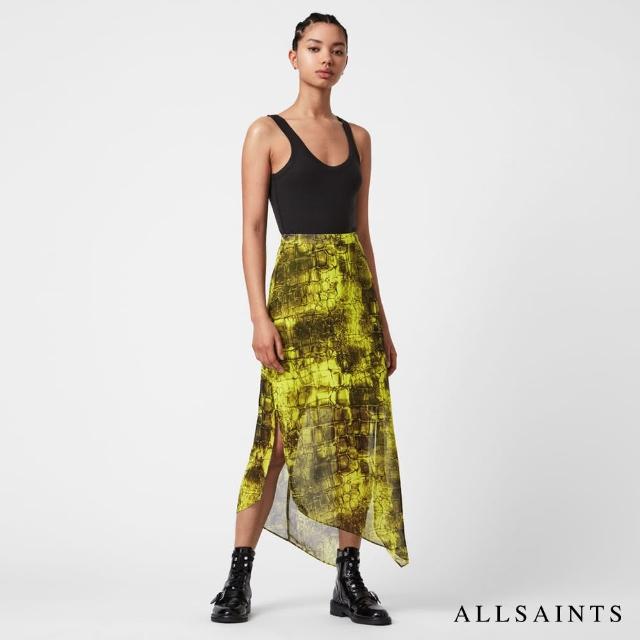 【ALLSAINTS】RHEA 亮色透膚不對稱開岔印花中長裙 WS041U(常規版型)