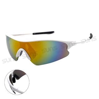 【SUNS】流線型運動太陽眼鏡 絢彩白框水銀 防爆頂規墨鏡 S216 抗UV400(採用PC防爆鏡片/安全防護/防撞擊)