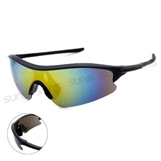 【SUNS】流線型運動太陽眼鏡 絢彩黑框桔水銀 防爆頂規墨鏡 S216 抗UV400(採用PC防爆鏡片/安全防護/防撞擊)