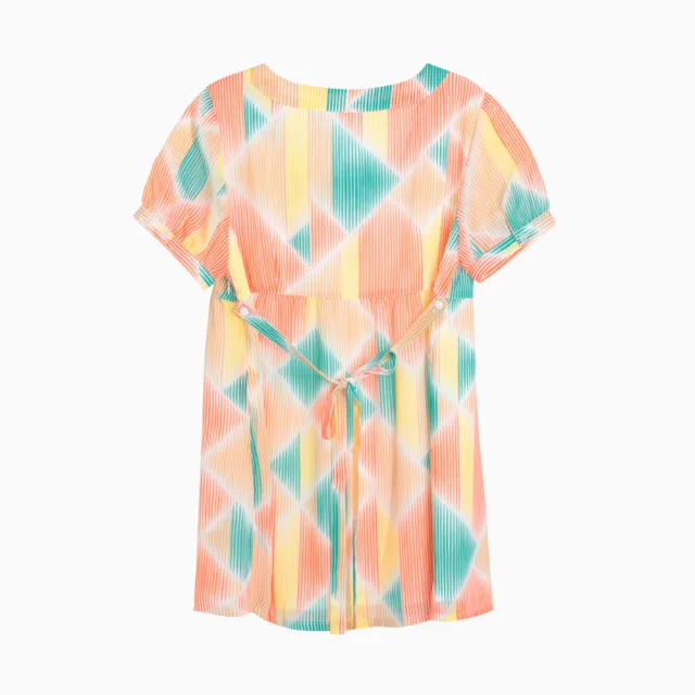 【Gennies 奇妮】菱格印花雪紡上衣(孕婦裝 圓領 綁帶)