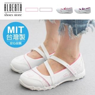 【Alberta】MIT臺灣製 24cm休閒鞋 休閒百搭葉子圖騰 皮革平底圓頭包鞋 魔鬼氈