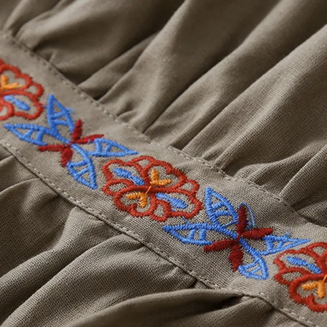 【ACheter】棉麻V領刺繡系帶顯瘦短袖上衣#112944現貨+預購(3色)