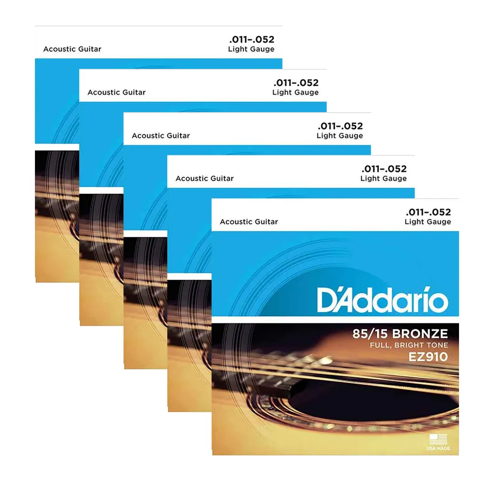 【D’Addario】EZ910 五套/組 木吉他弦LIGHT GAUGE 85/15 黃銅 美國製(民謠吉他弦)