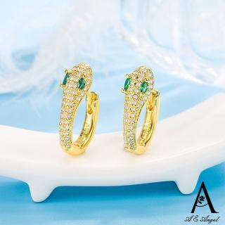 【ANGEL】蛇型圈圈晶鑽綠眼歐美風耳環(2色可選)