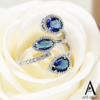 【ANGEL】璀璨三葉花水滴型寶石風開口彈性戒指(7色可選)