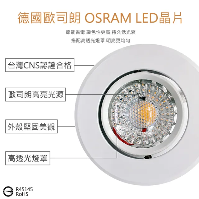 【聖諾照明】LED 崁燈 3W COB 可調式崁燈 5.5公分 崁入孔 10入(歐司朗晶片 CNS國家安全認證)