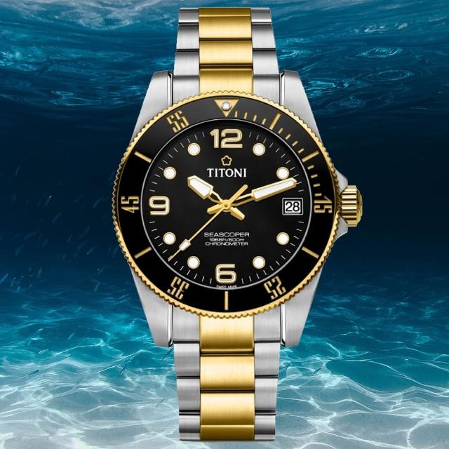 【TITONI 梅花錶】海洋探索 SEASCOPER 600 陶瓷錶圈 COSC認證 潛水機械腕錶 送禮推薦 禮物(83600SY-BK-256)