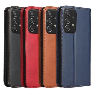 【Fierre Shann】Samsung A33 5G 6.4吋 磁吸側掀真皮紋手工PU皮套