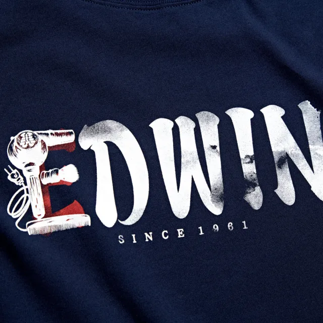 【EDWIN】男裝 人氣復刻款 理髮廳 吹風機LOGO短袖T恤(丈青色)