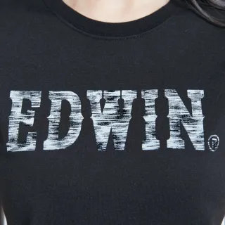 【EDWIN】女裝 人氣復刻款 花紗植絨LOGO短袖T恤(黑色)