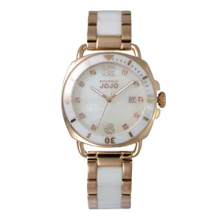【NATURALLY JOJO】唯美氣質珍珠母貝 陶瓷不鏽鋼手錶-白x玫瑰金/38mm(JO96988-80R)