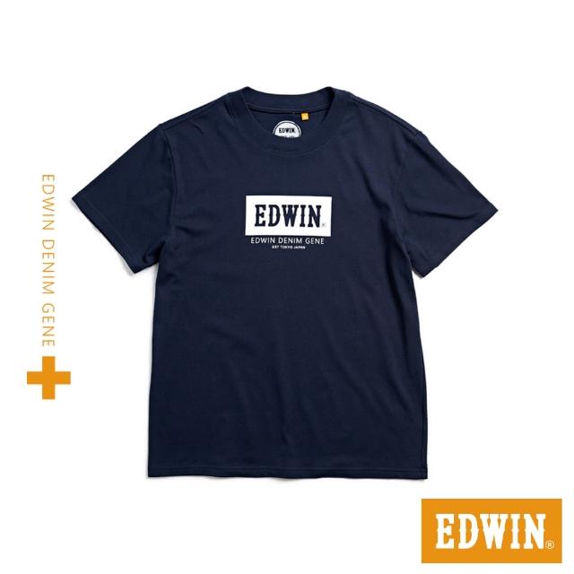 【EDWIN】男裝 人氣復刻款 橘標 印花LOGO短袖T恤(丈青色)