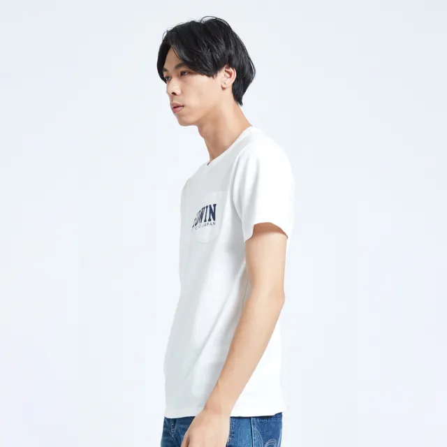 【EDWIN】男裝 人氣復刻款 復古印花口袋短袖T恤(白色)