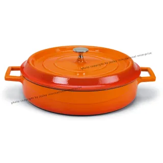 【義大利AGNELLI安利亞鍋】SLOWCOOK慢燉鑄鐵鍋系列-淺底圓搪瓷鑄鐵鍋 - 橙色 28cm