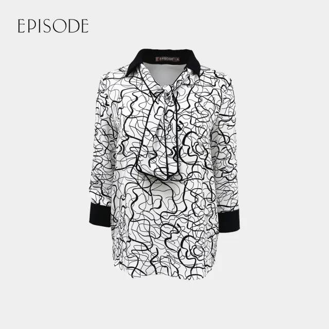 【EPISODE】百搭抽象印花領帶七分袖雪紡襯衫122234