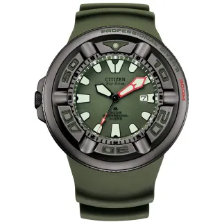 【CITIZEN 星辰】PROMASTER 率性軍綠潛水300光動能橡膠腕錶  禮物  手錶(BJ8057-17X)
