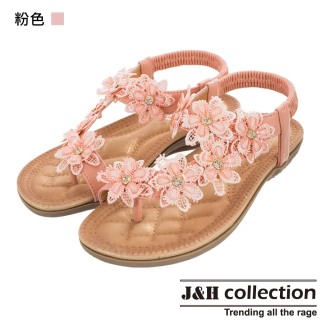 【J&H collection】新款少女風花朵配飾沙灘圓頭涼鞋(現+預 黃色/白色/粉色)