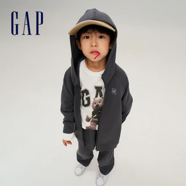 GAPGAP 男童 Logo連帽長袖外套 空氣三明治系列-黑灰色(797362)