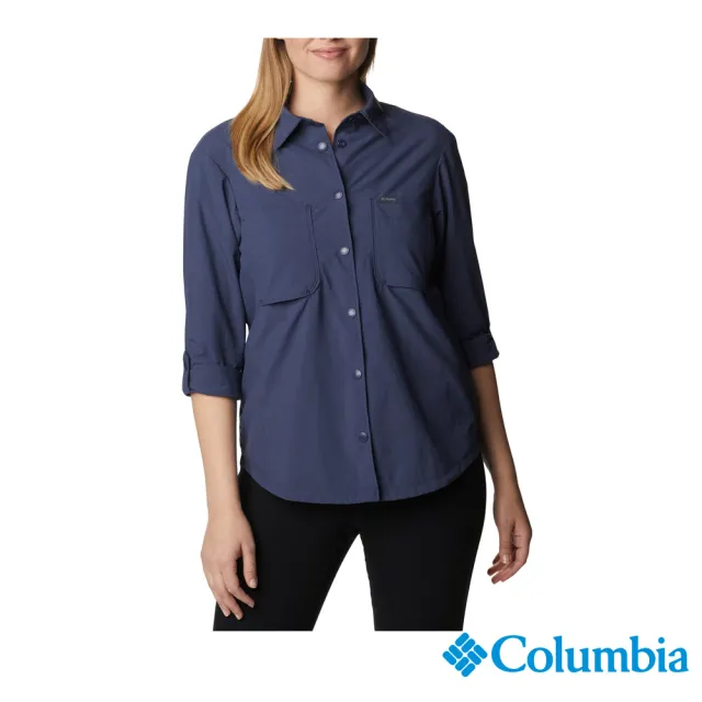 【Columbia 哥倫比亞 官方旗艦】女款-Omni-Shade UPF50防曬長袖襯衫-深藍(UAR98760NY / 2022年春夏商品)