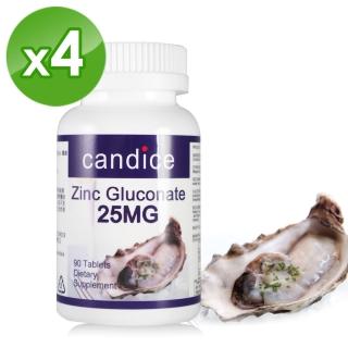 【Candice 康迪斯】葡萄糖酸鋅錠Zinc Gluconate四瓶組(90顆/瓶)