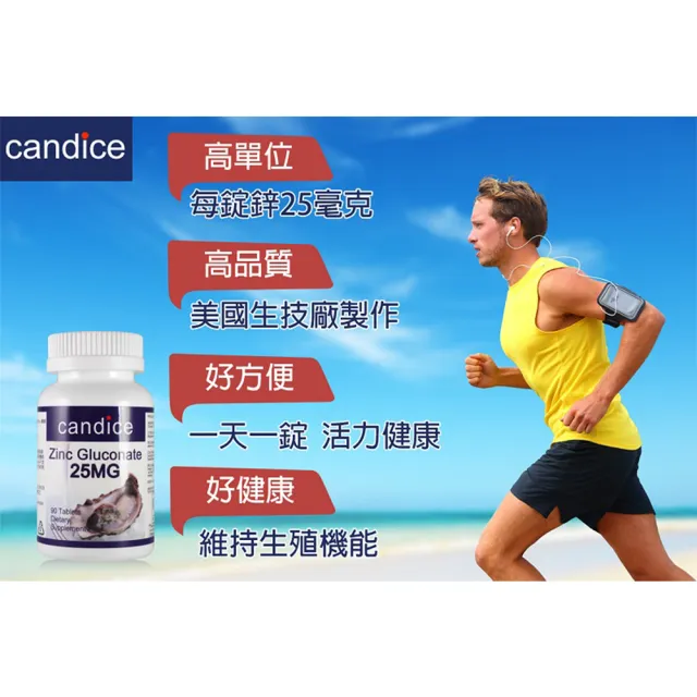 【Candice 康迪斯】葡萄糖酸鋅錠Zinc Gluconate四瓶組(90顆/瓶)